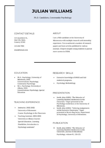 Free Academic Curriculum Vitae Template - Free Download