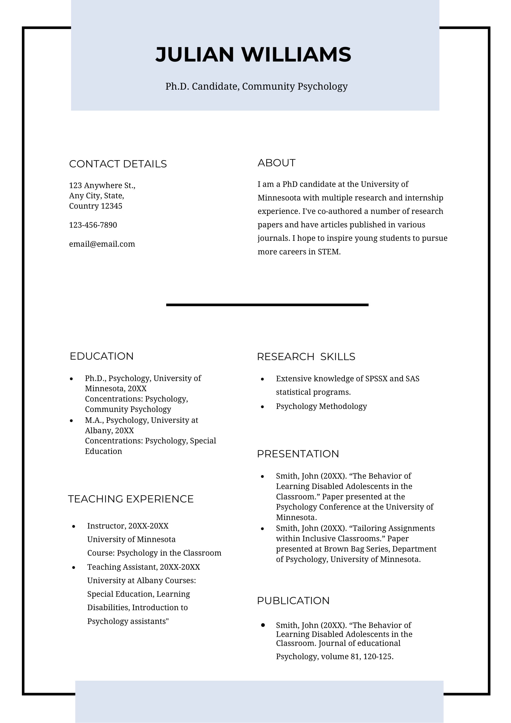 Free Academic Curriculum Vitae Template - Free Download