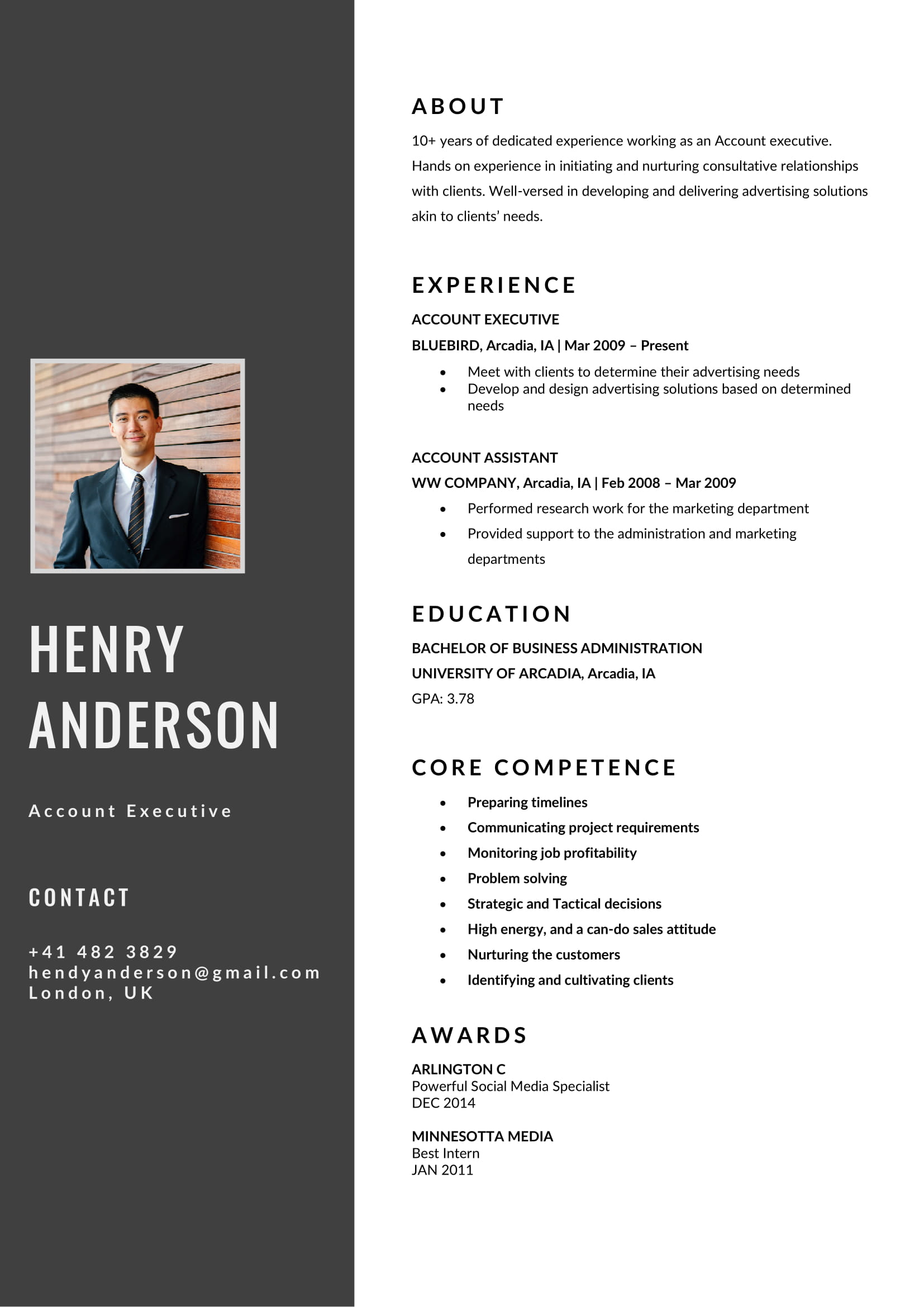 Free Account Executive CV/Resume Template Free Download