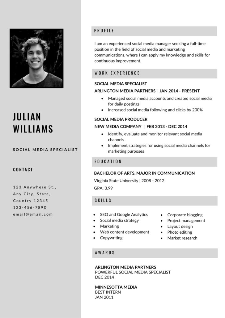 Free Grey Resume Template In MS Word Format Free Download