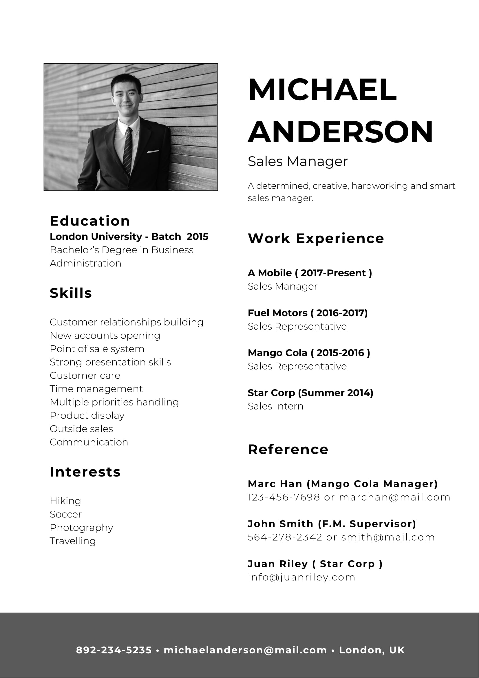 simple sales resume template free