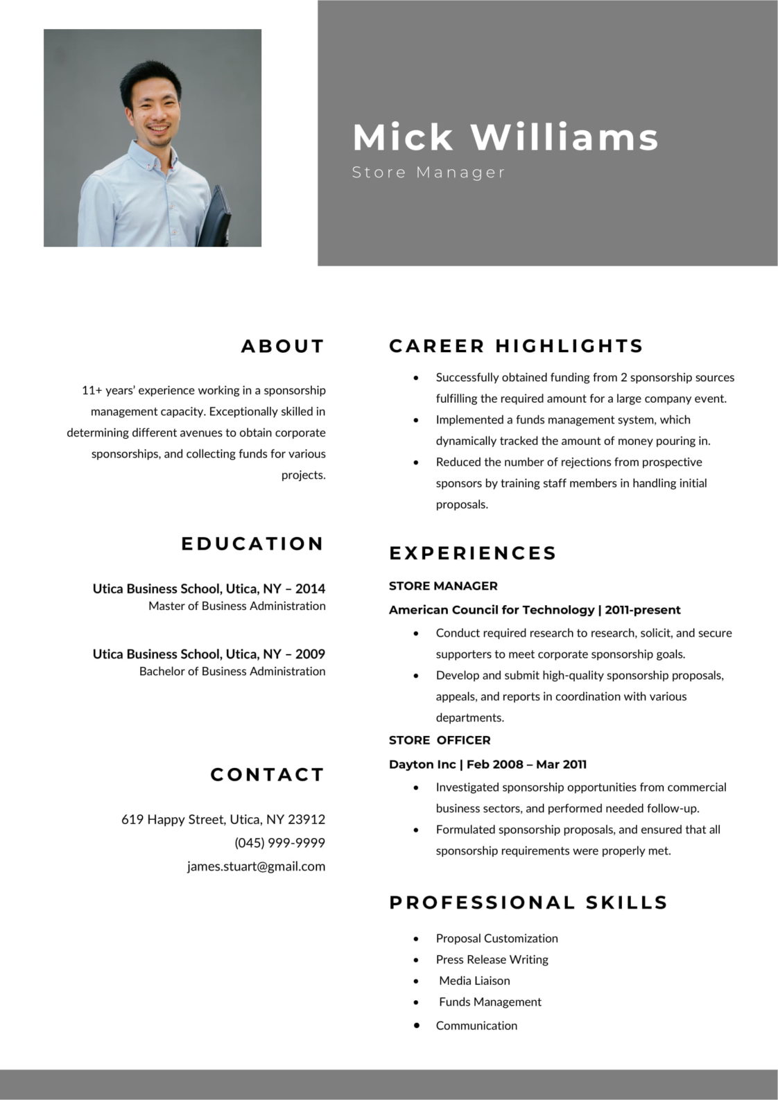 Free Store Manager Resume Template - Free Download