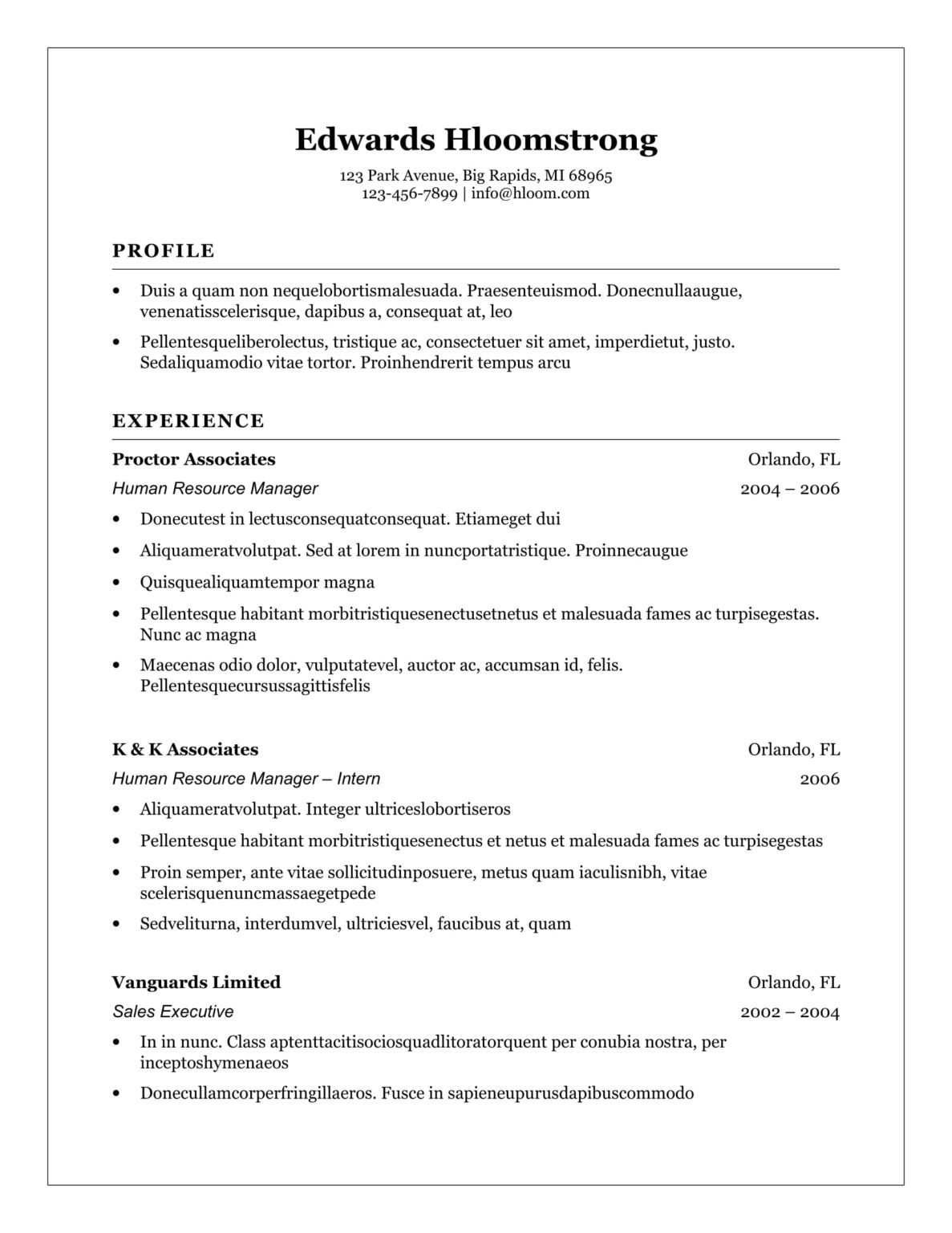 Free Classic Microsoft Word Resume Template  Pivle