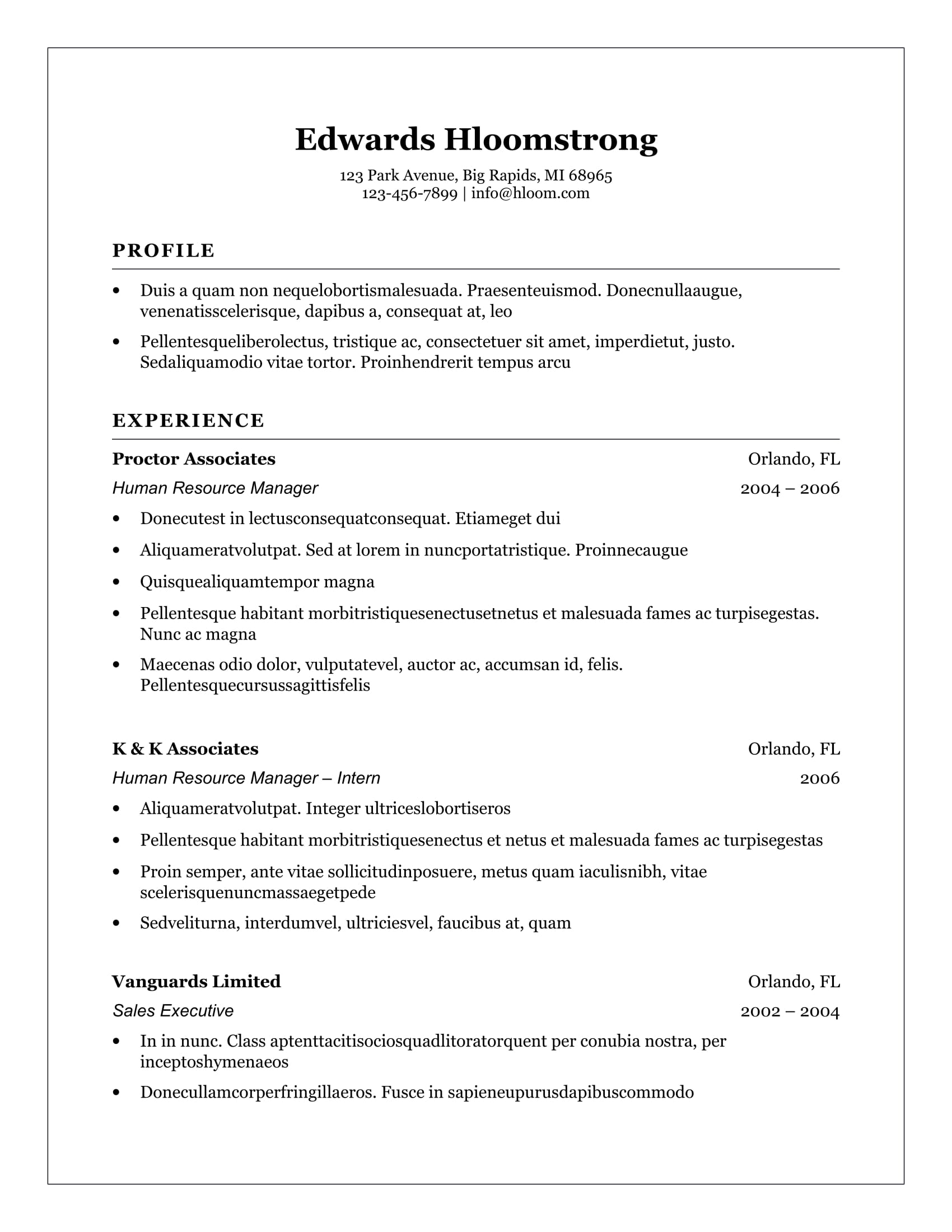 Free Classic Microsoft Word Resume Template  Free Download
