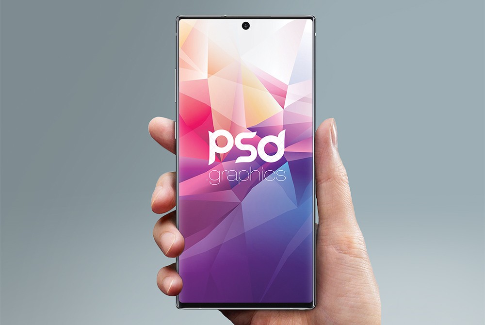 Download Holding Samsung Galaxy Note 10 Mockup PSD - Free Download