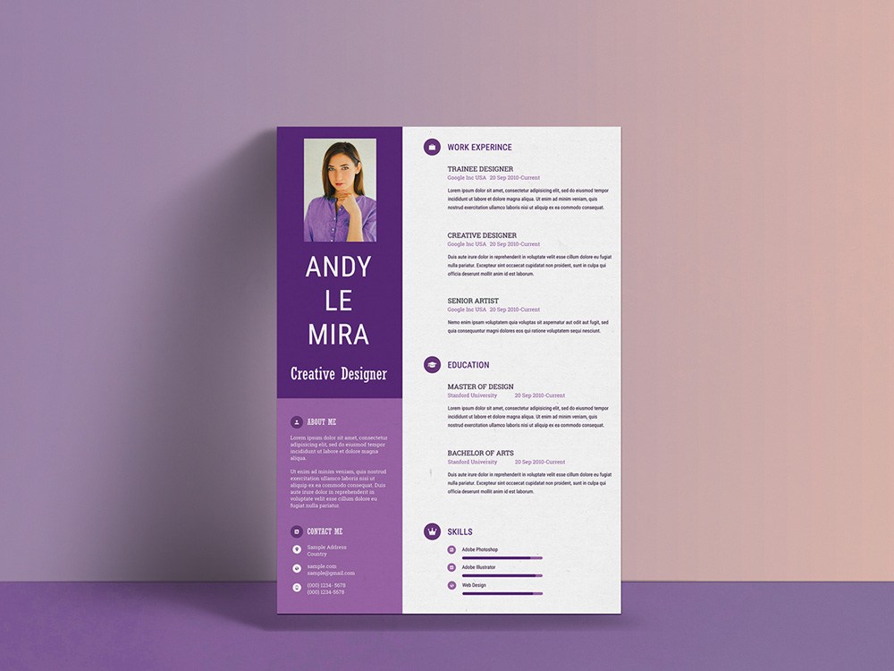 Free Purple Resume Template PSD - Free Download