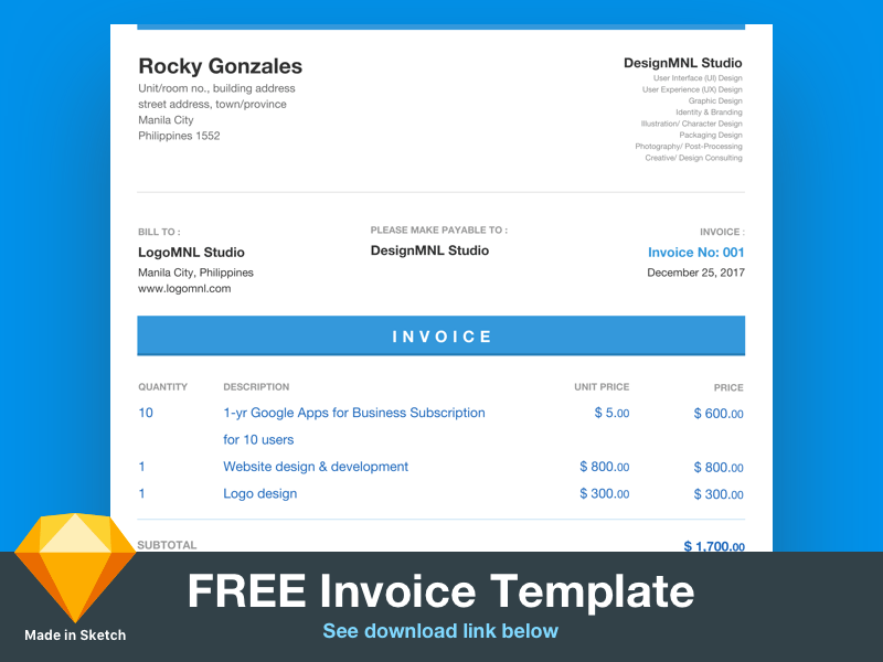 Free Sketch Invoice Template Free Download