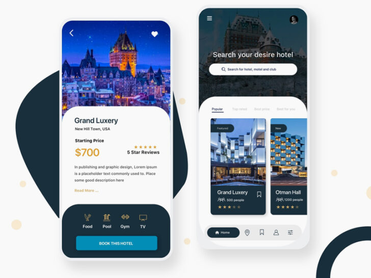 Hotel App Concept Screens - Free Download