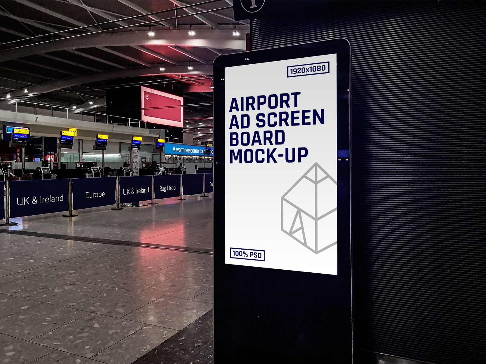 Download Clean Airport Ad Screen Board Mockup - Free Download