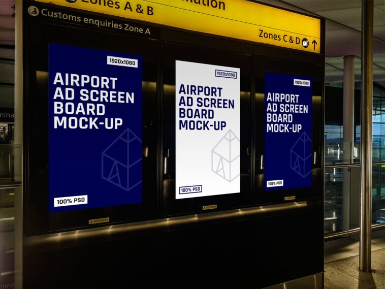 Download Airport Ad Screen Board Mockup Free Download