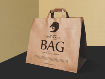 Free Brown Paper Bag Mockup With Handles