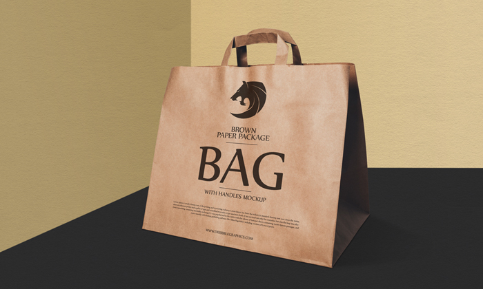 Download Free Brown Paper Bag Mockup With Handles - Pivle