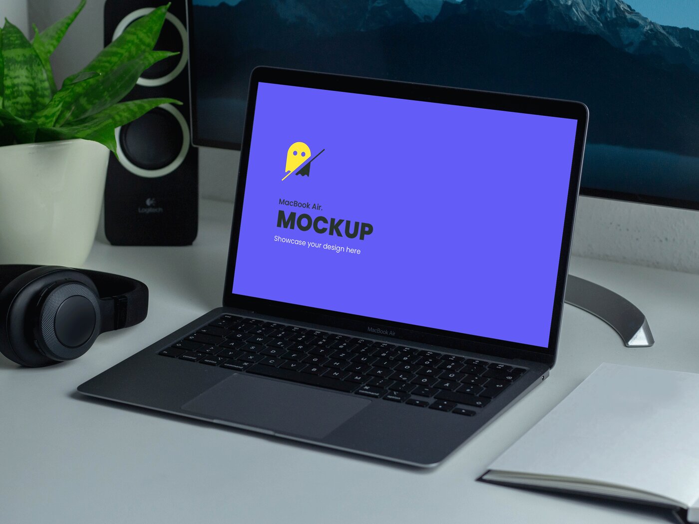 Download Free MacBook Air PSD Mockup on Desk - Free Download