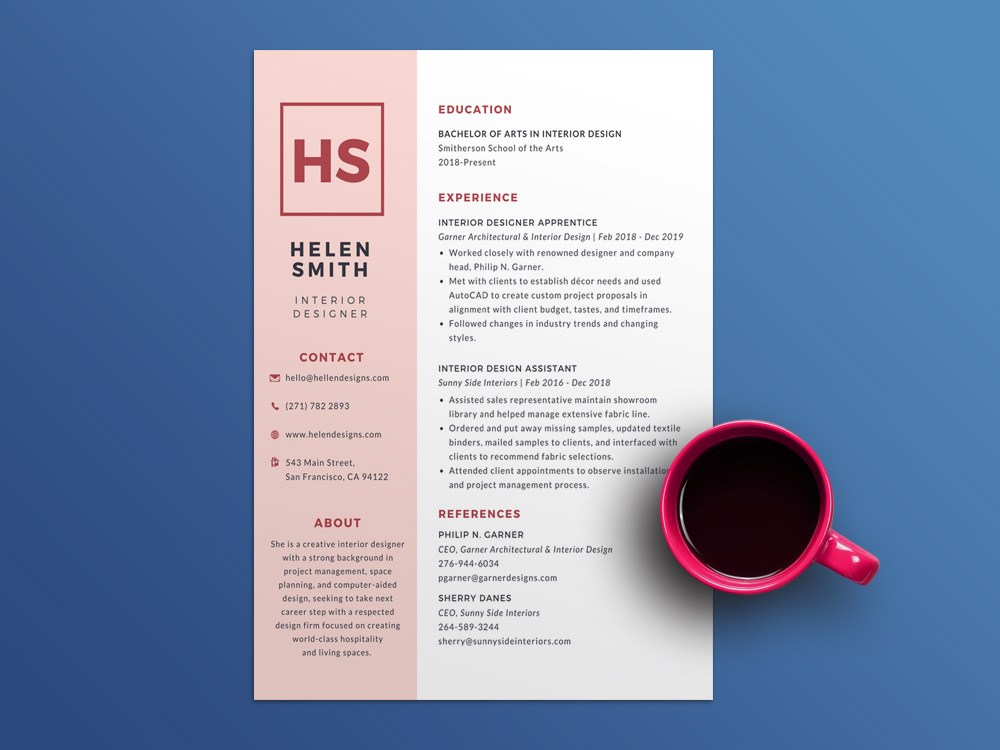 Free Pink Resume Template with Elegant Design Pivle