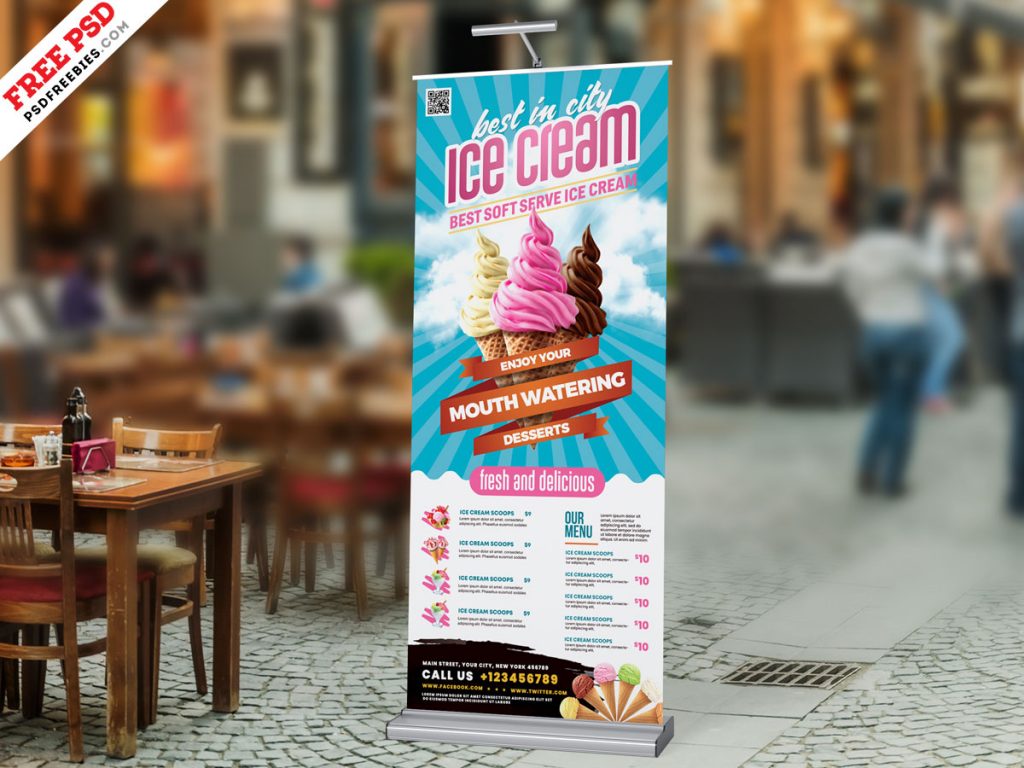 Ice Cream Shop Roll-up Banner Template - Free Download