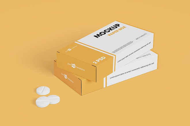 Download Free Paper Box Mockup with Tablets - Free Download