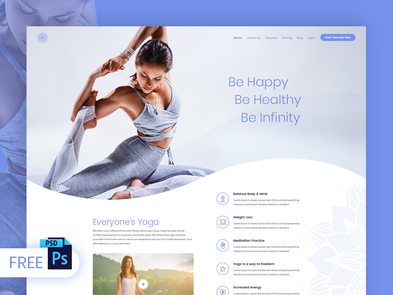 Free Yoga Web Design PSD Template Free Download