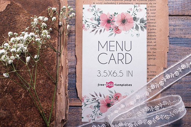 Download Wedding Menu Card Mockup with Floral Style - Free Download