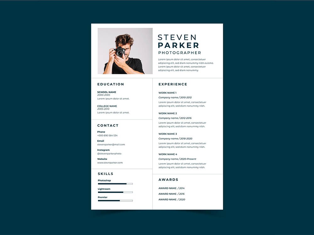 photographer resume template free download
