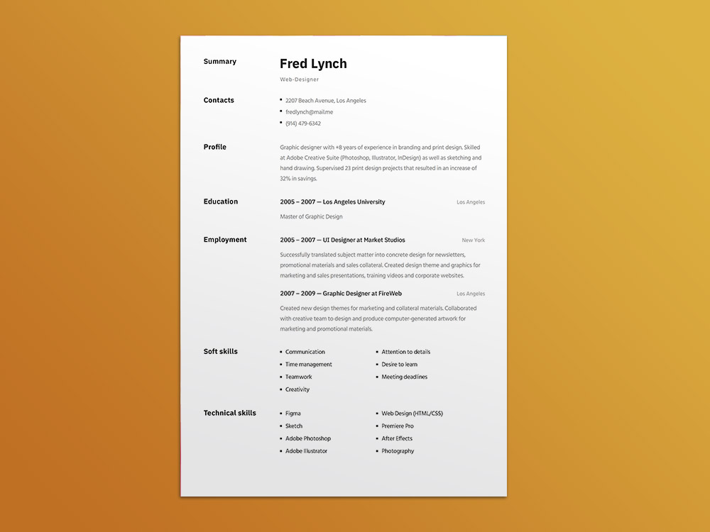 Free Minimalist Figma Resume Template for Any Job Position Free Download