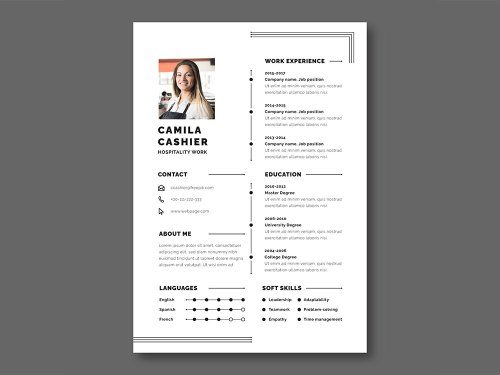 Free CV Resume Template for Hospitality Job Position Free Download