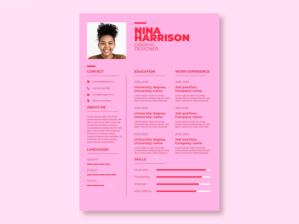 Free Simple Pink Resume Template with Sample Free Download