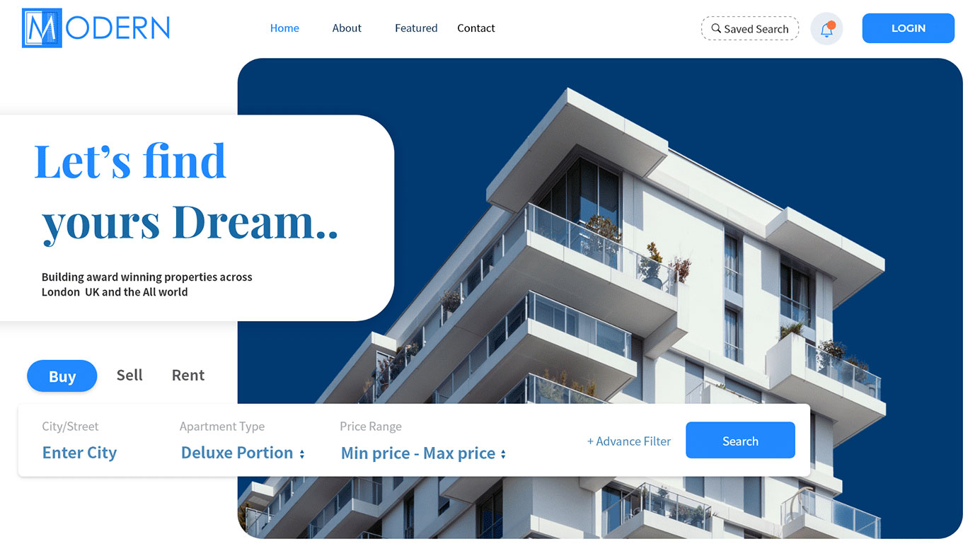 Find properties. Real Estate website. Real Estate website Template. Apartment Repair website Template.